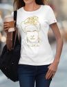 T-shirt donna Frida Kahlo Ufficiale stile Line Art - bianca - oro - indossata