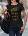 T-shirt donna Frida Kahlo Ufficiale stile Line Art - nera - indossata