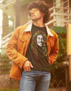 Men T-shirt  - Bob Marley reggae - white short sleeves Blasfemus