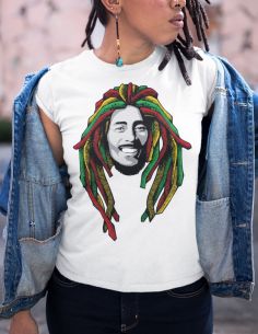 Men T-shirt  - Bob Marley reggae - white short sleeves Blasfemus