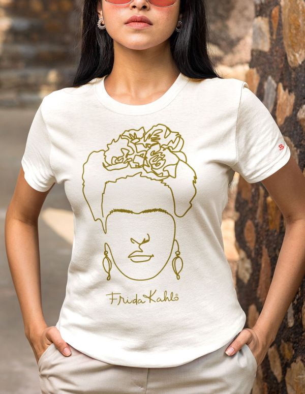 T-shirt donna Frida Kahlo Ufficiale stile Line Art Gold - Blasfemus Taglia  S Colore Bianco