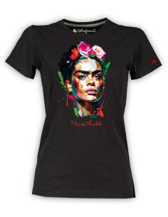 T-shirt donna Frida Kahlo Ufficiale stile colors energy art - nera