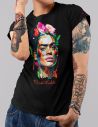 T-shirt donna Frida Kahlo Ufficiale stile colors energy art - nera - indossata