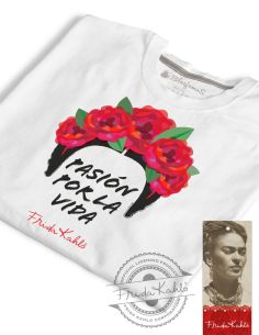 T-shirt donna bianca - Frida Khalo Ufficiale scritta Pasión por la vida - Blasfemus