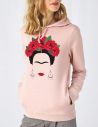 Women's Hooded Sweatshirt Frida Kahlo Official Red Roses and Earrings - Blasfemus